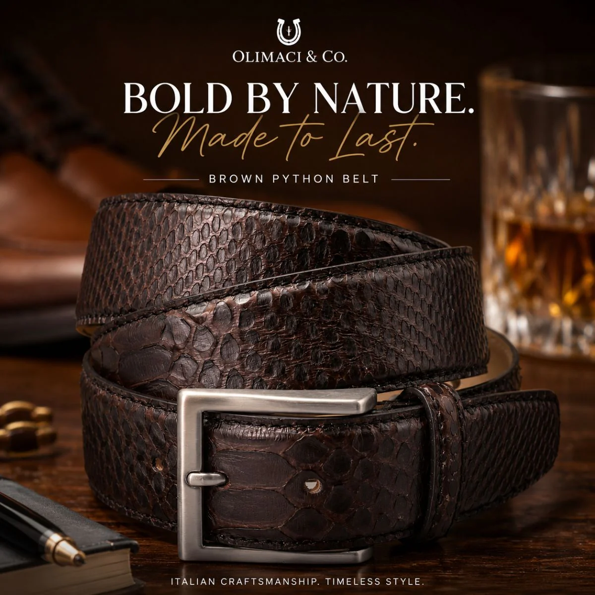 OLIMACI & CO. Brown Python Leather Belt - Image 6