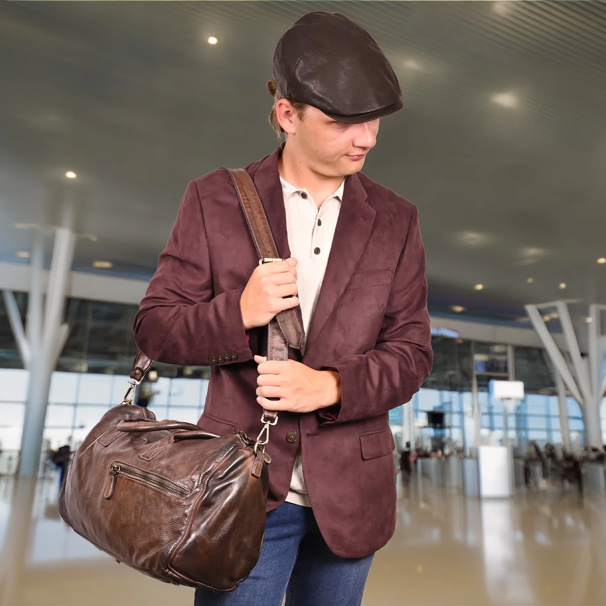 Hammered Nappa Leather Driver Cap - Image 6