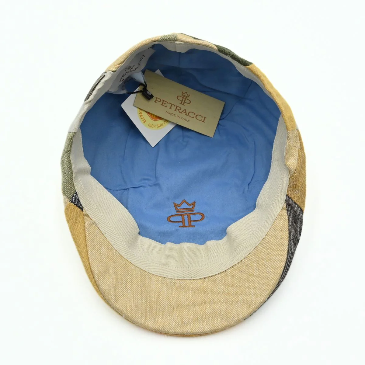 Italian Patchwork Flat Cap – Handmade Linen & Cotton - Image 5