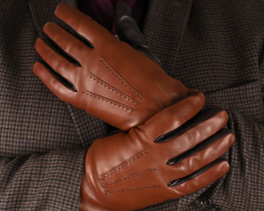 Men's Two-Tone Lambskin Leather Gloves - Image 3