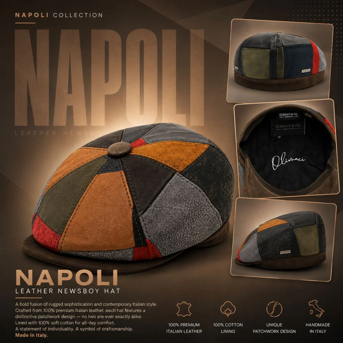 Napoli Leather Newsboy Hat - Image 7