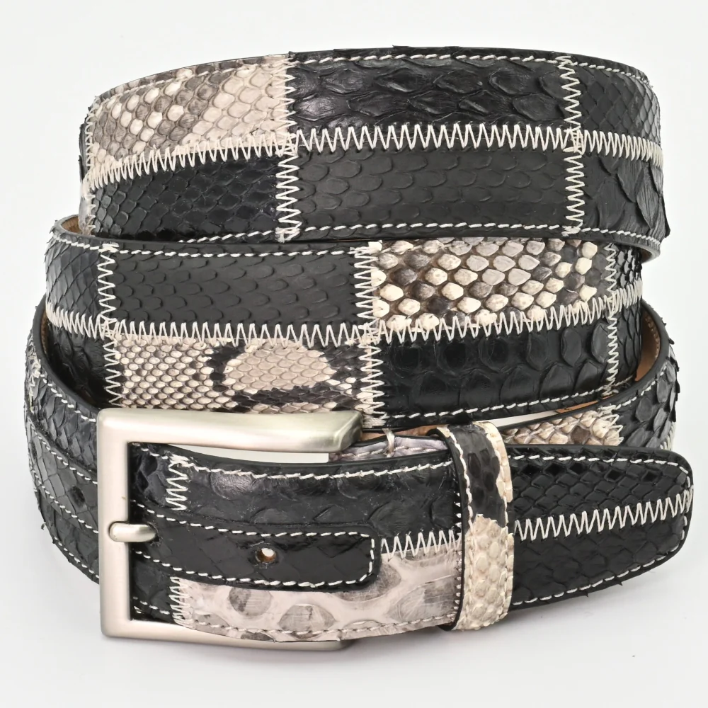 OLIMACI & CO. Python Patchwork Black Leather Belt