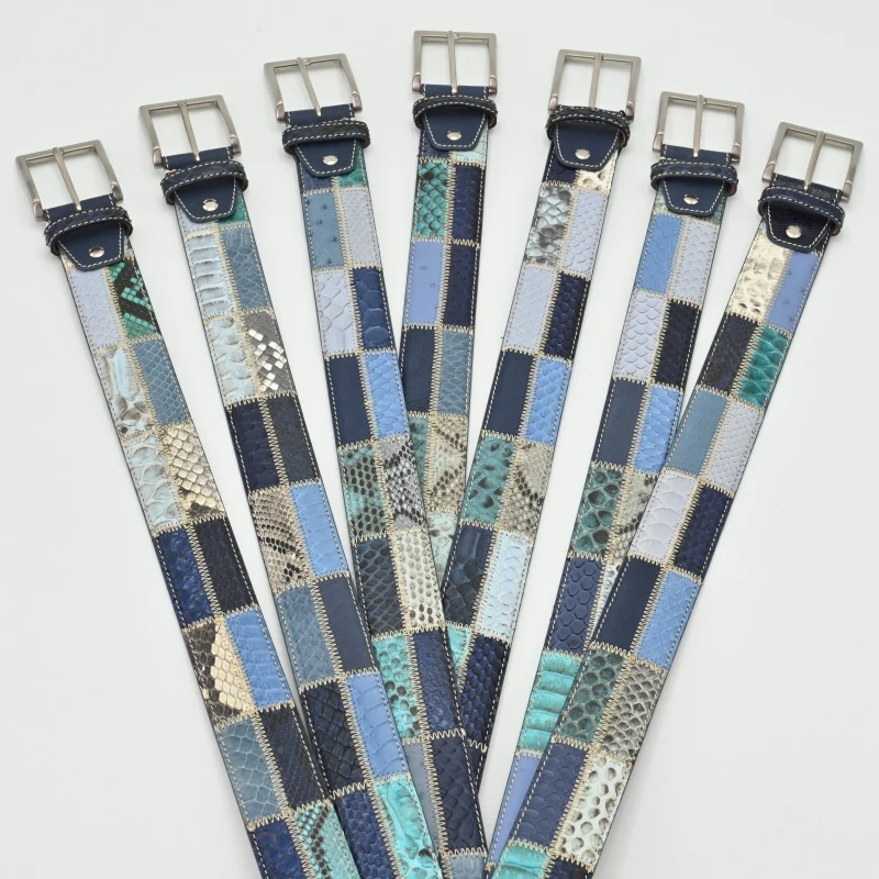 OLIMACI & CO. Python Patchwork Blue Leather Belt - Image 4